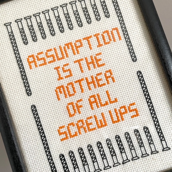 🛑 Vintage Framed ASSUMPTION IS THE MOTHER...Cross Stitch - Picture 1 of 4